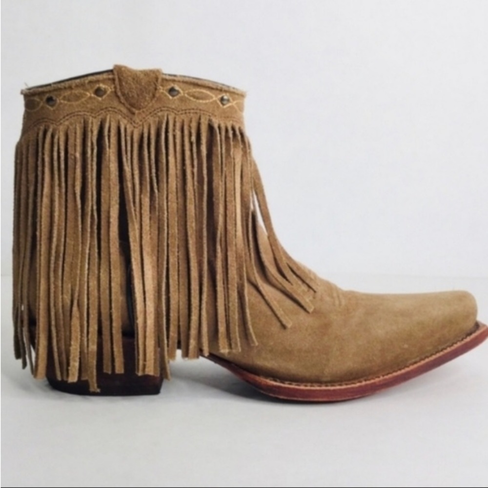 J B Dillon tan western Fringe Booties